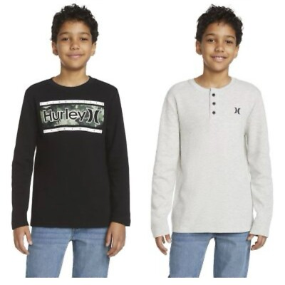 #ad Hurley Boys Shirt 2 Pack Thermal Long Sleeve Graphic Tee Shirt Size 18 20 $15.00