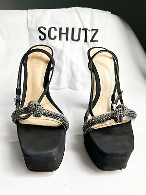 #ad Schutz Peaky revolve platform rhinestone black sandal Heel 8b. $200 $49.99