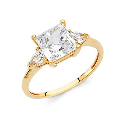 #ad 14K Yellow Gold Cubic Zirconia 1.25 Carat Princess Stone Women#x27;s Engagement Ring $277.57