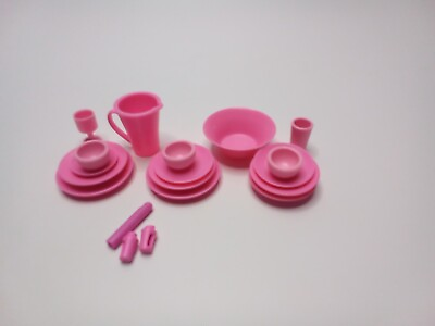 #ad Vintage Lot of Various Barbie Accessories Pink Dishes $8.00