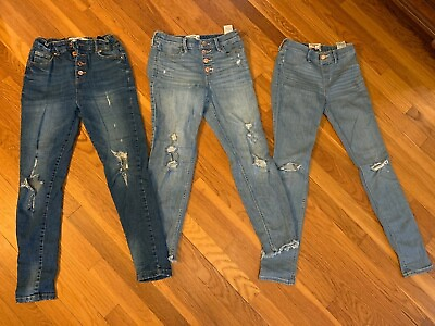 #ad girl JEANS LOT Abercrombie Fitch Pull On Legging denim co high rise skinny 13 14 $52.99
