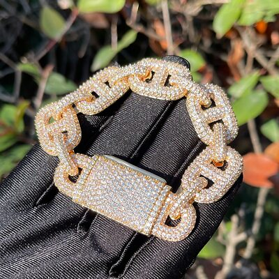 #ad 24k Real Gold Plated 5AAA CZ Bling Ice Out Hip Hop Pave Cuban Link Bracelet $134.99