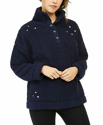 #ad Jenni Intimates Women Size Large Faux Fur Cozy Pullover Lounge Navy Stars $9.99