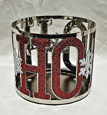 #ad Stainless Red amp; White Glitter Christmas HO*HO*HO Snowflake Candle Holder 3.5quot;x4” $11.89