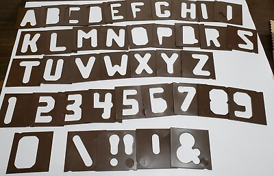 #ad Vintage Alphabet Numbers Stencils Letters 40 Pc Block Style Plastic Craft Signs $11.95