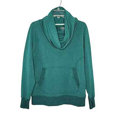 #ad L.L. Bean Cozy Pullover Women#x27;s Sweatshirt Cowl Neck Thumb Holes Teal Green PM $24.99
