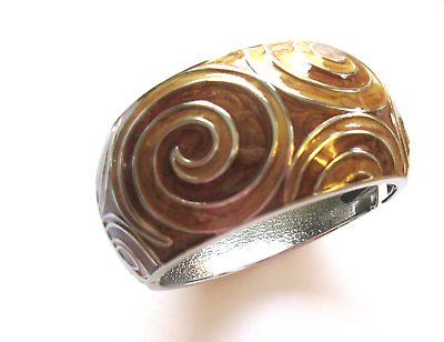 #ad Fashion Bracelet browns swirl design silver tone wide $6.99