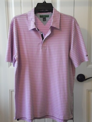 #ad Men#x27;s Large Golf Polo Tommy Hilfiger Soft Purple Plum White Stripe Cotton Blend $13.99