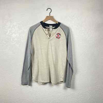 #ad Red Sox heathered tan and navy Henley long sleeve large $35.00