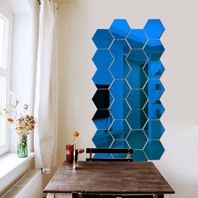 #ad Plastic Stickers DIY 3D Hexagon Art Mirror Decal Home RemovableWall 12Pcs Decor $5.41