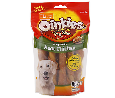 #ad Hartz Oinkies Natural Smoked Chicken Twist Dog Treat Chews 8 Pack $15.87