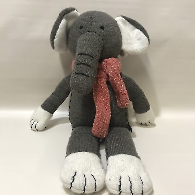 #ad Pottery Barn Kids Gray Elephant With Red Scarf 15 Inches Tall RARE Sock Plush $12.50