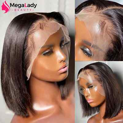 #ad Short Lace Front BOB Wig Pre Pluckes Human Hair Wigs For Women 4x4 Closure Wigs $141.40