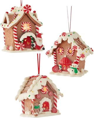 #ad #ad 3 Assorted Battery Operated Led Gingerbread House Clay Dough Christmas Ornaments $21.99