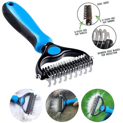 #ad Pet Grooming Tool 2 Sided Undercoat Dog Cat Shedding Comb Brush Fur Remover US $8.89