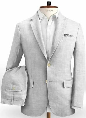 #ad Mens Light Gray Linen Suits Summer Beach Casual Tuxedos Party Prom Custom Made $98.49