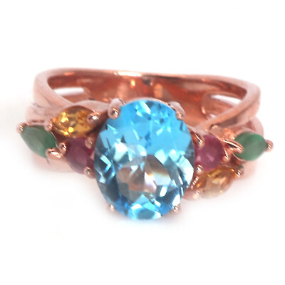 #ad Gemstone Swiss Blue Topaz Ruby Emerald Sapphire Statement Ring 925 Silver $159.20