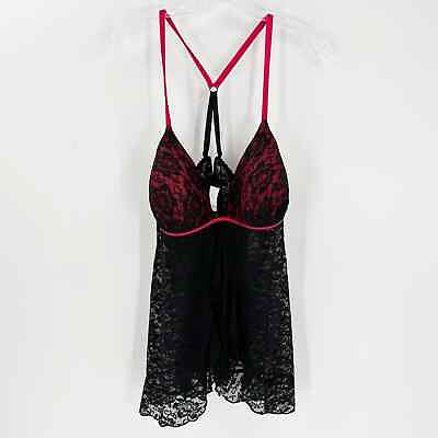 #ad NWT Secret Treasures Sleepwear Black Red Floral Lace Sheer Slip Dress Size 2X $18.00