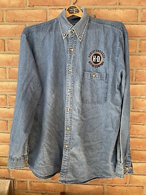 #ad Harley Davidson Denim Long Sleeve Button Shirt Blue Men’s Size Large York PA $24.00