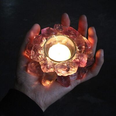 #ad 1Pc Crystal Rough Stone Votive Candle Holder Tealight Healing Reiki Rose Quartz $15.29