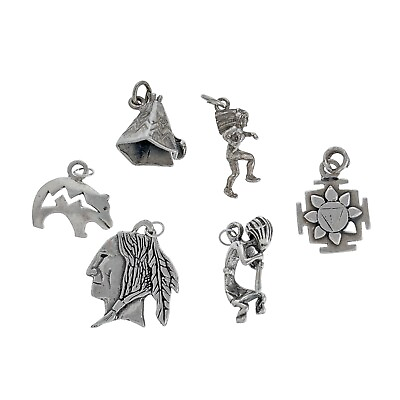 #ad Lot Of 6 Sterling Silver Southwest Charms: Bear Teepee Kokopelli Sun amp; More $33.15