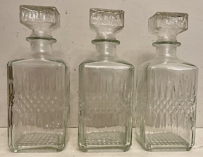 #ad 3 Square Glass Diamond Pattern Spirit Whiskey Liquor Decanter Barware Stopper 30 $49.99