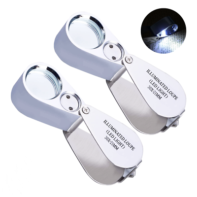 #ad 2 30X Jewelers Loupe Magnifying Jewelry Loop Eye Pocket Magnifier Glass Light $19.95