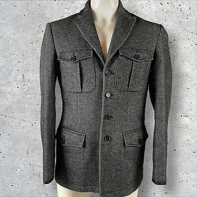 #ad John Varvatos Luxe Jacket Men’s Medium Leather Trim Button Pockets Wool Blend $129.95