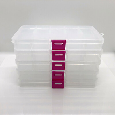 #ad 5 Pack Jewelry Box Clear Plastic Bead Storage Container Earrings Grids Organizer $10.75
