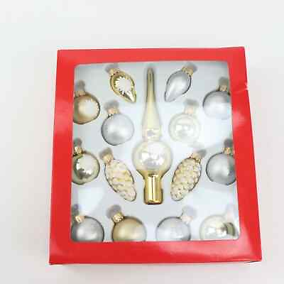 #ad Northlight 15ct Gold Silver Matte Christmas Mini Tree Topper Glass Ornament Set $31.49