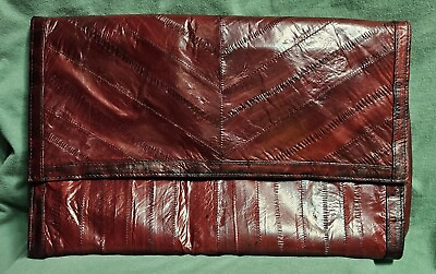 #ad Vintage 100% Genuine Exotic Eel Skin Handbag 12quot; Clutch Purse Zip Pockets G5 $19.00