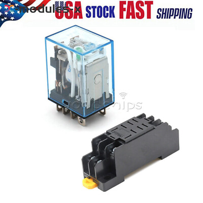 #ad DC12V DC Coil Power Relay LY2NJ DPDT 8 Pin HH62P JQX 13F With Socket Base New US $6.85