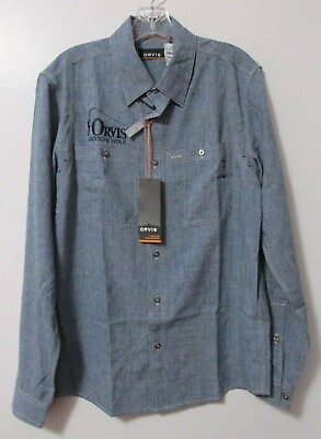 #ad Men#x27;s Orvis Jackson Hole Long Sleeve Tech Chambray Work Shirt Blue Size Medium $32.95