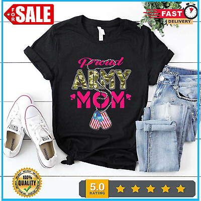 #ad Proud Army Mom US Flag Camo Dog Tags Military Mother Women T shirt $6.70