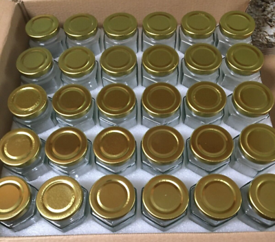 #ad 30 Pack 4 Oz Clear Hexagon Spice Jars Small Glass Jars with Lids Golden Mason $29.72