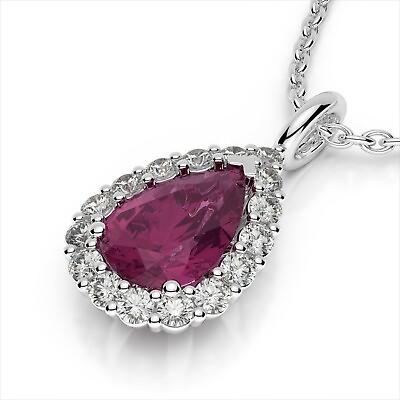 #ad Pear Cut 2.98 Ct Red Ruby Diamond Pendant in Solid 14K White Gold Pendants $434.35
