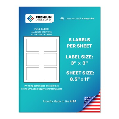 #ad 6000 Premium 3quot; x 3quot; square stickers Labels with bleed 6 per sheet $104.99