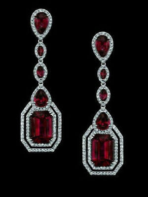 #ad Solid 925 Sterling Silver Red Ruby Pear Long Dangle Bridal Earring Jewelry $249.00