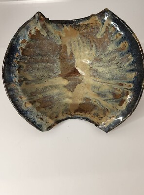 #ad Artist Raku Handmade Splatter Glazed Bowl Earthware Ceramic Brown Blue Green $90.00