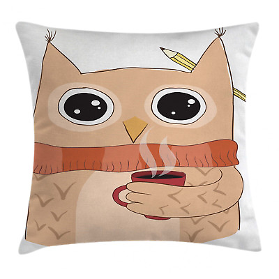 #ad Owl Throw Pillow Case Cute Animal Coffee Student Square Cushion Cover 18 Inches $20.99