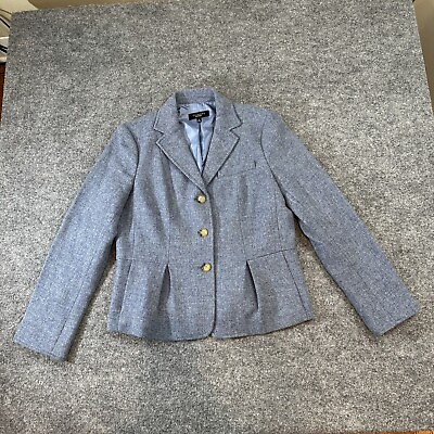 #ad Talbots Blazer Womens 12 Blue Wool Three Button Lined Jacket $25.99