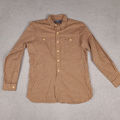 #ad Polo Ralph Lauren Shirt Mens Medium Brown Plaid Retro Cowboy 2 Button Collar $24.95