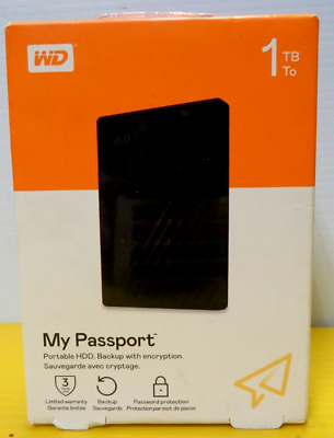 #ad Western Digital WD My Passport 1TB External Drive WDBYVG0010BBK WEWM New Sealed $49.97