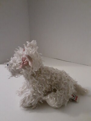 #ad White Terrier Dog Plush Fluffy Pink Bow Webkinz Ganz Stuffed Animal NO CODE $7.90
