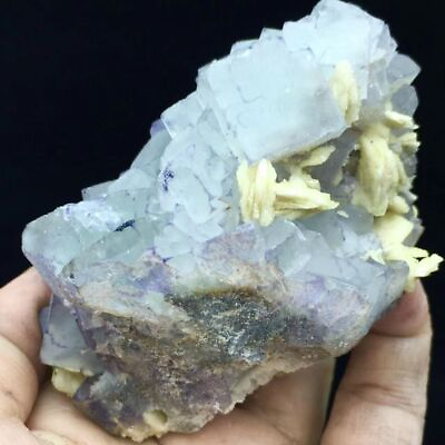#ad 185g Translucent Purple Edge Fluorite Crystal amp; Feather Calcite Mineral Specimen $31.50
