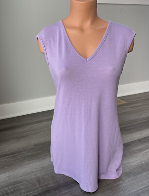 #ad Emerald Purple V Neck Knit Tunic Top M New Sleeveless Soft Tank Shirt $16.56