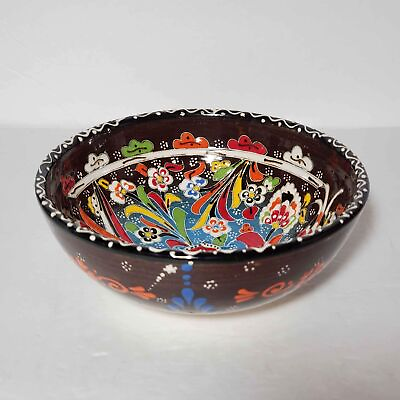 #ad Handmade Bowl 6quot; Floral Blue Red Yellow Orange Green $21.98
