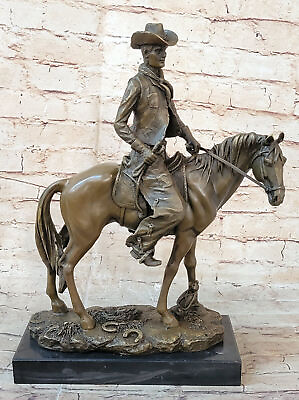 #ad Western Art Deco Cowboy Riding Bronze Marble Statue Figure Sculpture ride Horse $239.40