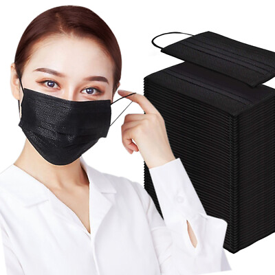 #ad 50 100pcs Black Face Mask Mouth amp; Nose Protector Respirator Disposable Masks $7.95
