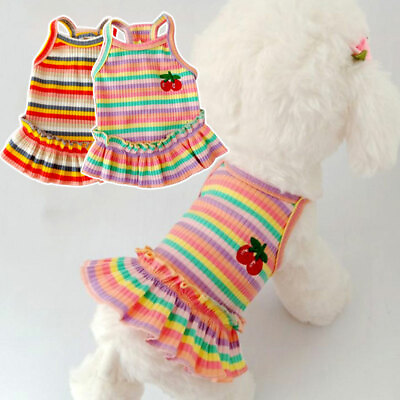 #ad 1PC Sweet Color Striped Cherry Dog#x27;s Clothes Fashion Princess Dress pet supplies $3.51